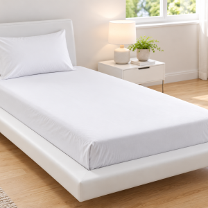 Ensemble Drap Housse + Taie d&rsquo;Oreiller Blanc – 1 Place