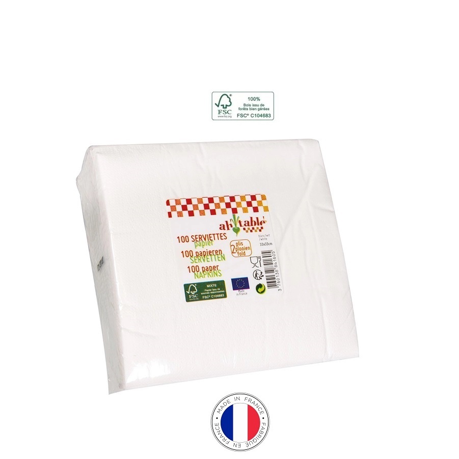 100 Serviettes blanches en papier