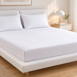 Ensemble Drap Housse + Taie d&rsquo;Oreiller Blanc – 2 Places